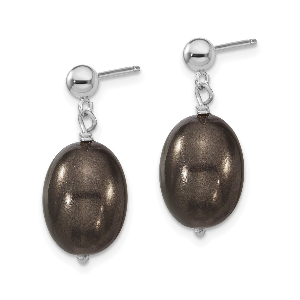Sterling Silver Drop Earrings with Dark Brown Shell Beads, Lightweight Minimalist Design