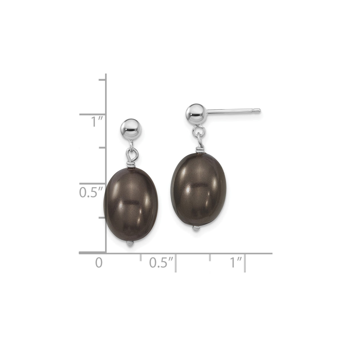 Sterling Silver Drop Earrings with Dark Brown Shell Beads, Lightweight Minimalist Design
