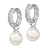 Sterling Silver Dangle Hoop Earrings with Cubic Zirconia and Shell Bead Charms