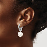 Sterling Silver Drop Earrings with White Shell Pearls and Cubic Zirconia Accents