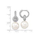 Sterling Silver Drop Earrings with White Shell Pearls and Cubic Zirconia Accents