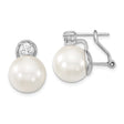 Sterling Silver Pearl Stud Earrings with Cubic Zirconia Accents, Classic Feminine Design