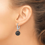 Sterling Silver Dangle Earrings with Black Simulated Pearls and Cubic Zirconia Leverbacks