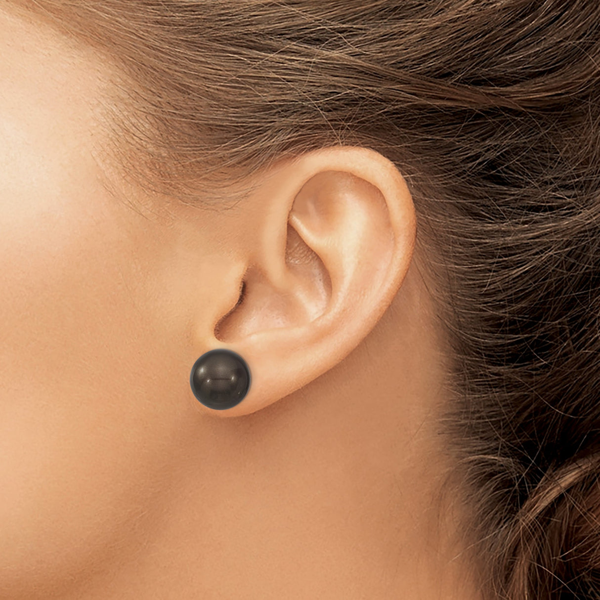 Sterling Silver Stud Earrings with Large Round Shell Beads, Polished Dome Design