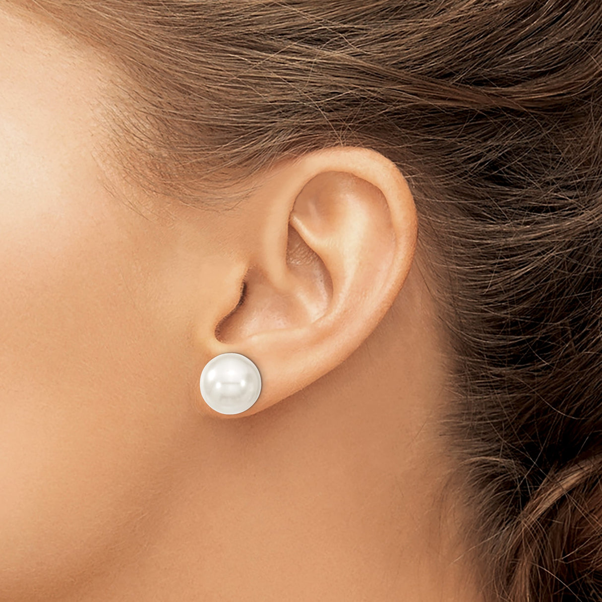 Sterling Silver Round White Shell Pearl Stud Earrings, Classic Minimalist Design for Women
