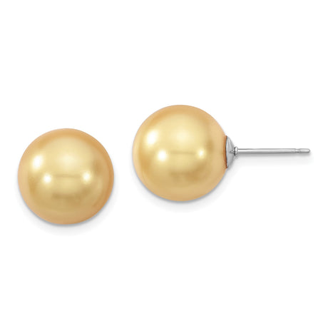 Sterling Silver Stud Earrings with Round Golden Shell Pearls, Elegant Pearl Earrings for Women, Classic Silver Pearl Jewelry for Formal Wear or Daily Elegance, Timeless Lightweight Stud Design
