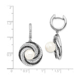 Sterling Silver Drop Earrings with Shell Center and Cubic Zirconia, Swirl Design, Bridal Jewelry