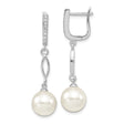 Sterling Silver Dangle Earrings with White Pearls and Cubic Zirconia, Marquise Drop Design