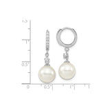 Sterling Silver Drop Earrings with White Shell Pearls and Cubic Zirconia Accents