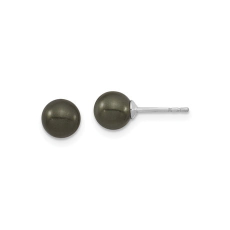 Sterling Silver Stud Earrings with Round Shell Beads, Simple Ball Design for Women