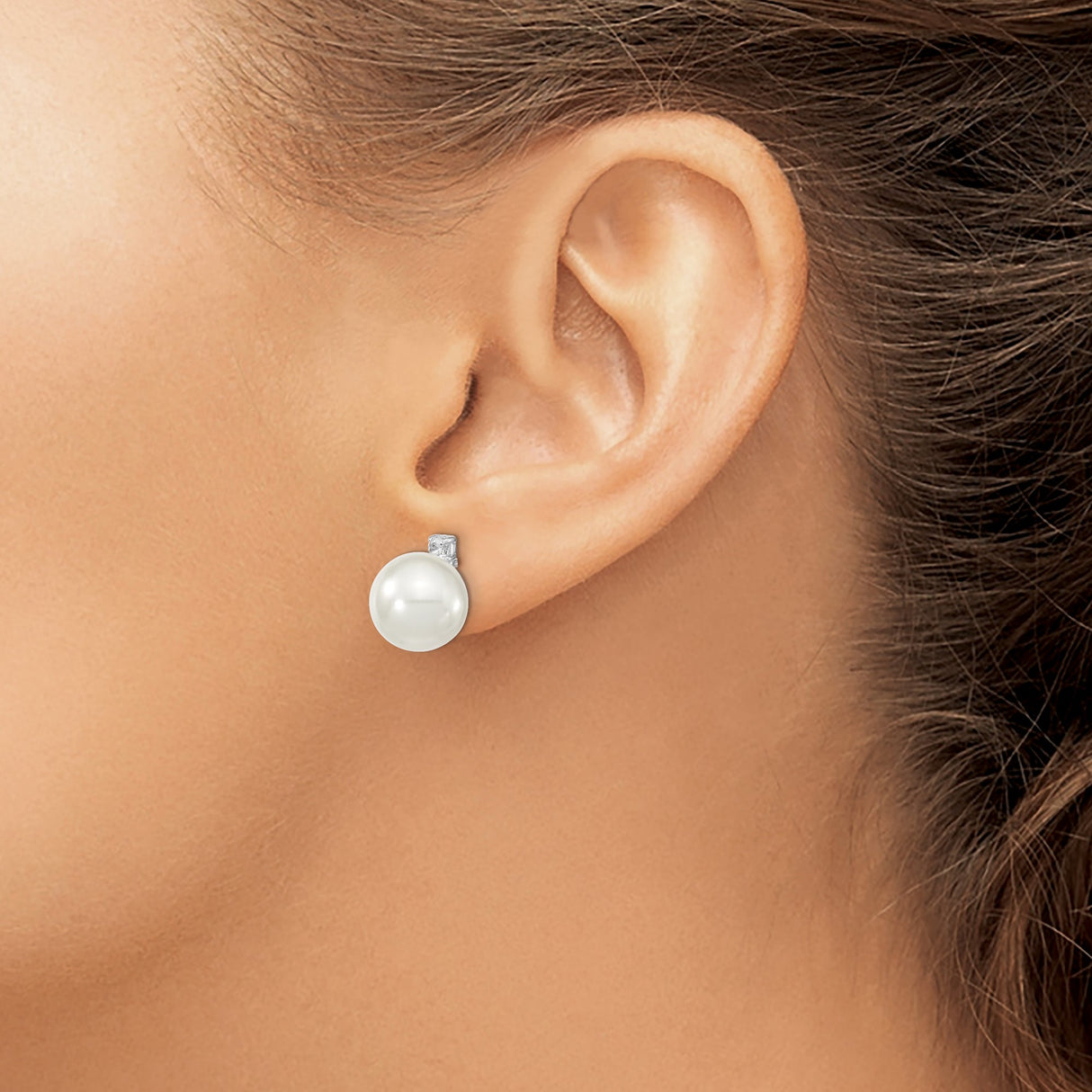Sterling Silver Pearl Stud Earrings with Cubic Zirconia Accents, Classic Bridal Jewelry