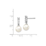Sterling Silver Dangle Earrings with White Pearl Drop and Cubic Zirconia Accents