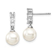 Sterling Silver Dangle Earrings with White Pearl Drop and Cubic Zirconia Accents