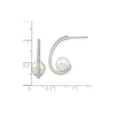 Sterling Silver Drop Earrings with White Shell and Cubic Zirconia, Modern Curved Design