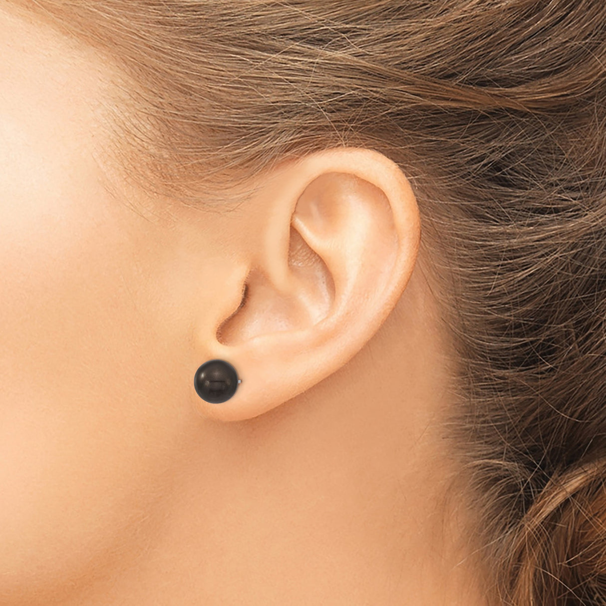 Sterling Silver Stud Earrings with Round Black Shell, Polished Minimalist Design
