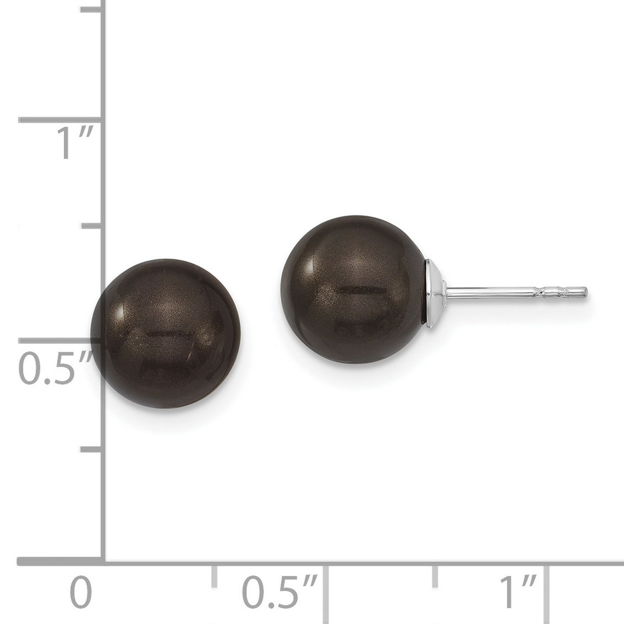 Sterling Silver Stud Earrings with Round Black Shell, Polished Minimalist Design