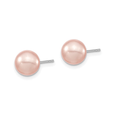 Sterling Silver Stud Earrings with Pink Shell Pearls, Classic Round Design for Women