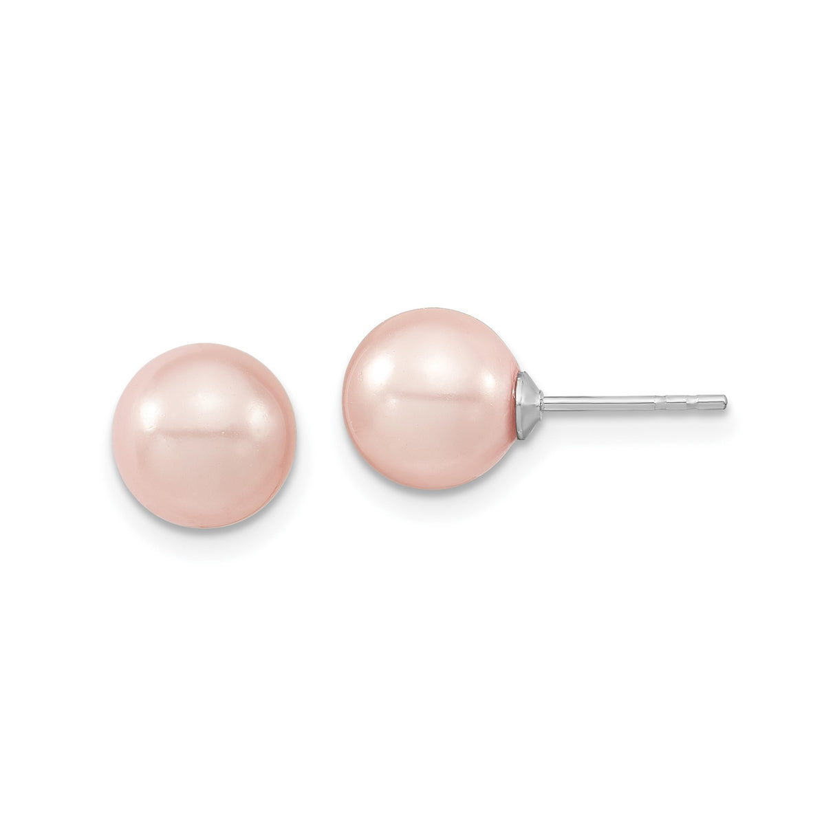 Sterling Silver Stud Earrings with Pink Shell Pearls, Classic Round Design for Women
