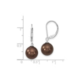 Sterling Silver Dangle Earrings with Brown Shell Pearls, Leverback Drop Style for Women