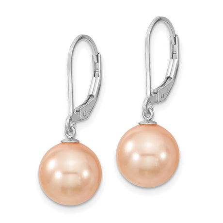 Sterling Silver Dangle Earrings with Peach Shell Pearls, Leverback Drop Design