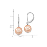 Sterling Silver Dangle Earrings with Peach Shell Pearls, Leverback Drop Design
