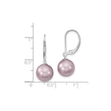 Sterling Silver Leverback Drop Earrings with Lavender Shell Pearls, Feminine Dangle Style