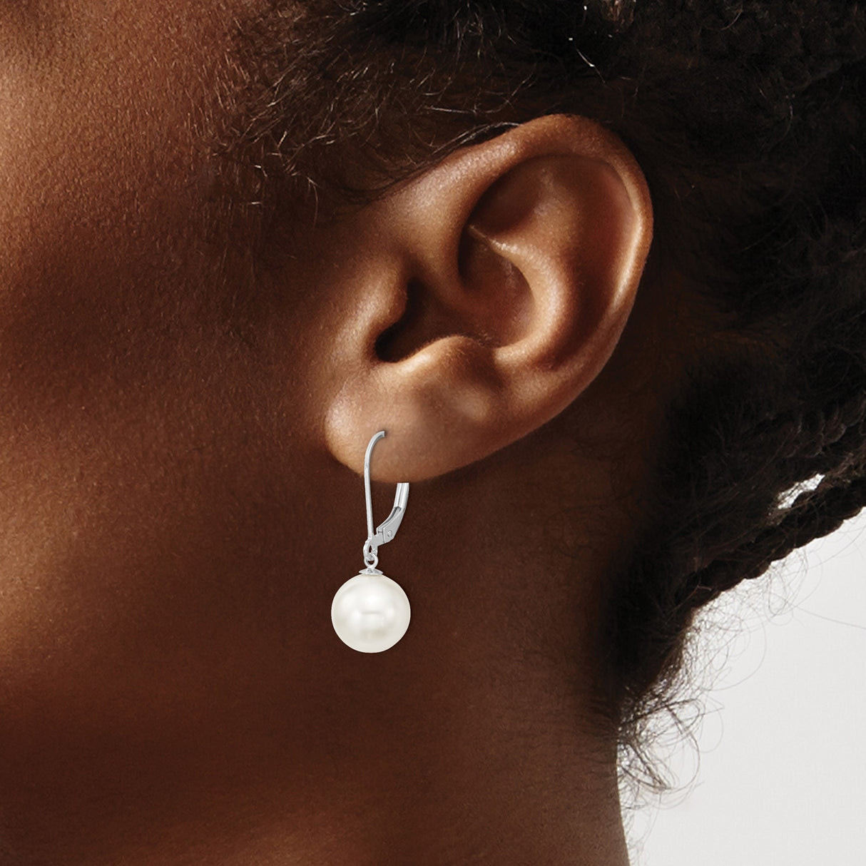 Sterling Silver Drop Earrings with White Shell Pearls and Leverback Closure