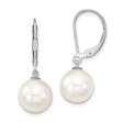 Sterling Silver Drop Earrings with White Shell Pearls and Leverback Closure
