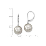 Sterling Silver Drop Earrings with Round White Shell Pearls, Leverback Classic Design