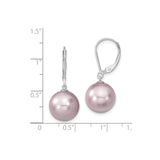 Sterling Silver Drop Earrings with Round Pink Shell Pearls, Leverback Design for Women