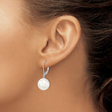 Sterling Silver Drop Earrings with Round White Shell Pearls, Leverback Style