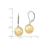 Sterling Silver Dangle Earrings with Golden Shell Pearls, Leverback, Statement Jewelry for Women