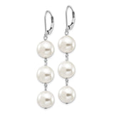 Sterling Silver Drop Earrings with White Faux Pearls, Rhodium Plated Dangle Design