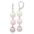 Sterling Silver Dangle Earrings with Freshwater Cultured Pearls in White, Pink, and Lavender