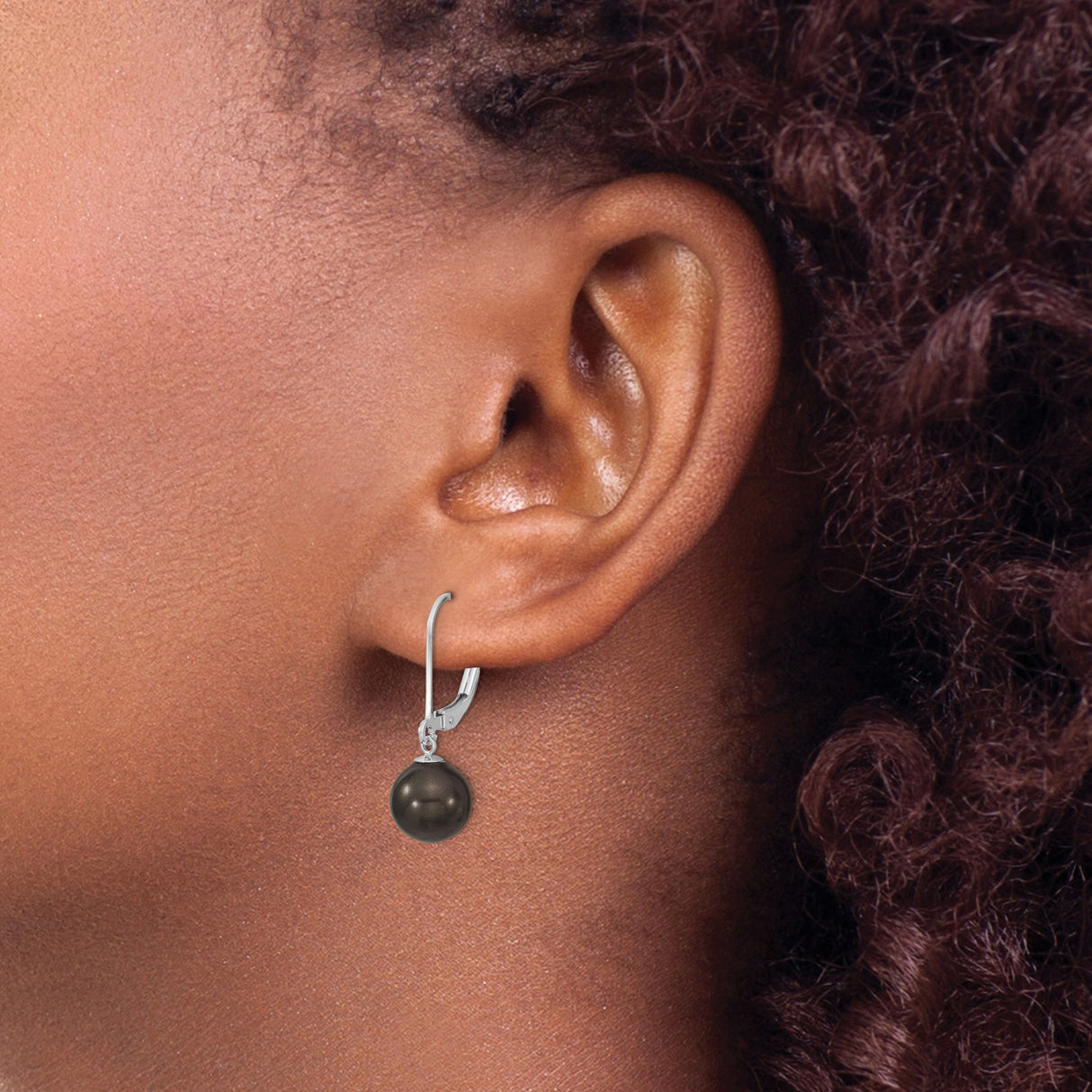 Sterling Silver Leverback Earrings with Black Shell Pearls, Classic Dangle Drop Style for Women