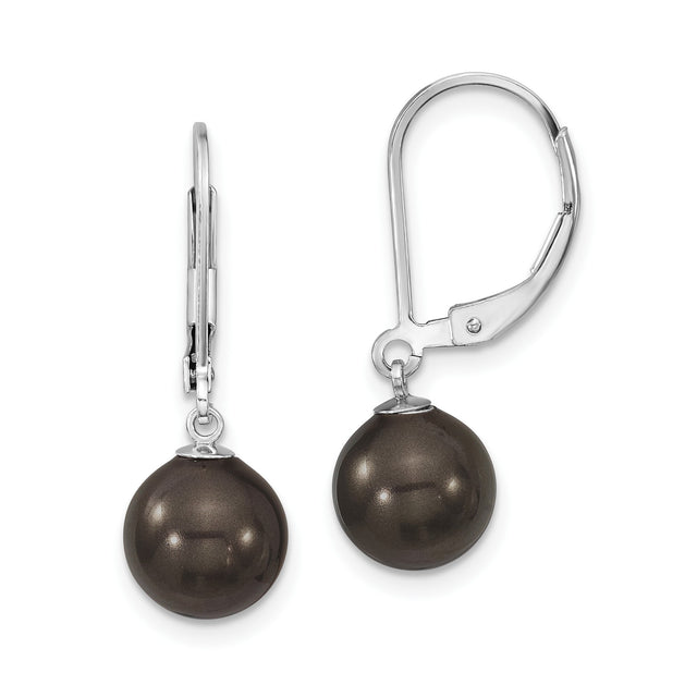 Sterling Silver Leverback Earrings with Black Shell Pearls, Classic Dangle Drop Style for Women