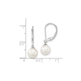 Sterling Silver Drop Earrings with White Shell Pearls, Leverback Closure for Women