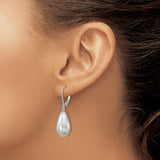 Sterling Silver Drop Earrings with Teardrop Shell Pearls, Leverback Dangle Design