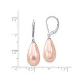 Sterling Silver Teardrop Dangle Earrings with Pink Shell Pearl, Leverback Design for Women