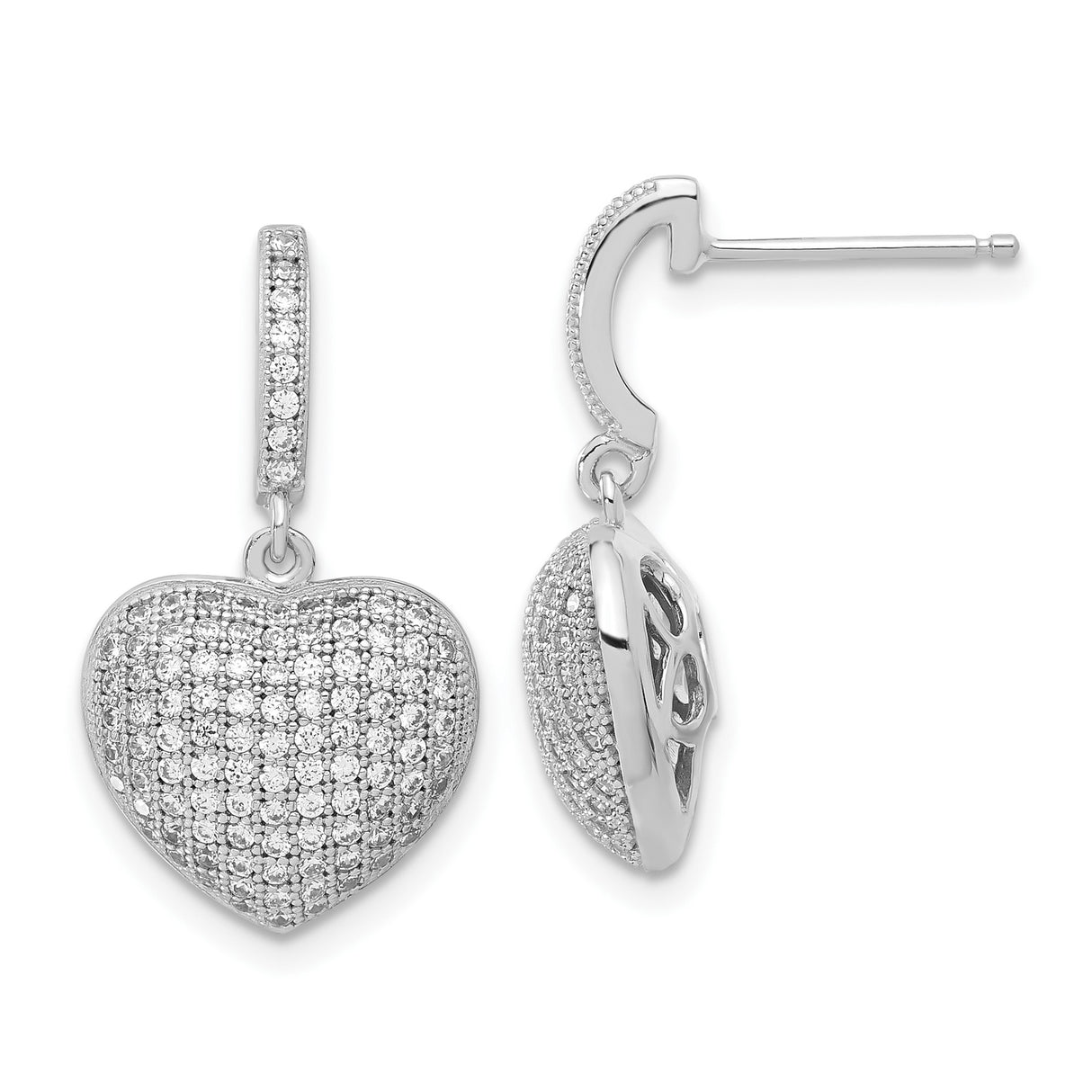 Sterling Silver Heart Dangle Earrings with Cubic Zirconia, Romantic Drop Jewelry for Women