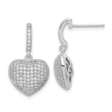 Sterling Silver Heart Dangle Earrings with Cubic Zirconia, Romantic Drop Jewelry for Women