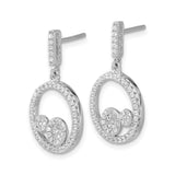 Sterling Silver Dangle Earrings with Cubic Zirconia, Double Circle Modern Drop Design