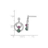 Sterling Silver Dangle Earrings with Cubic Zirconia, Pink and Green Crystal Pavé Circles