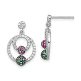 Sterling Silver Dangle Earrings with Cubic Zirconia, Pink and Green Crystal Pavé Circles