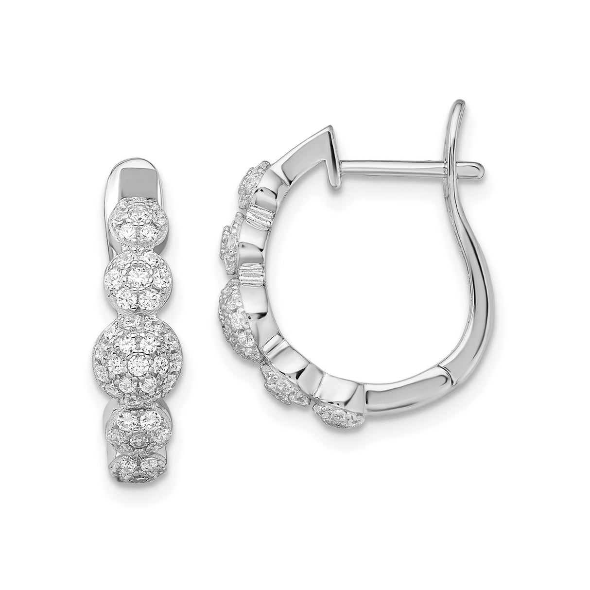 Sterling Silver Hoop Earrings with Cubic Zirconia Clusters, Triple Circle Design