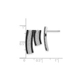 Sterling Silver Wave Earrings with Black and White Cubic Zirconia, Modern Post Style