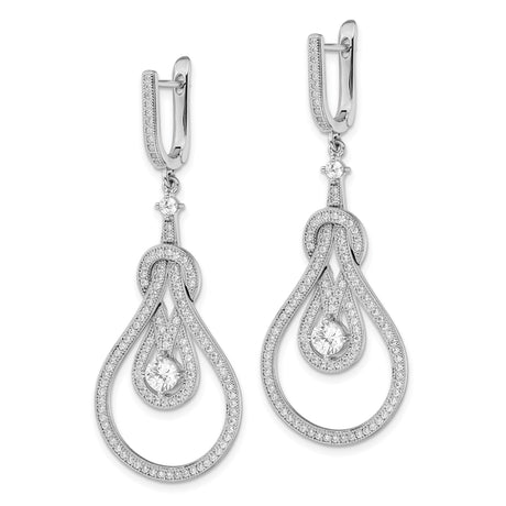 Sterling Silver Dangle Earrings with Cubic Zirconia, Intertwining Teardrop Loops, Formal Style