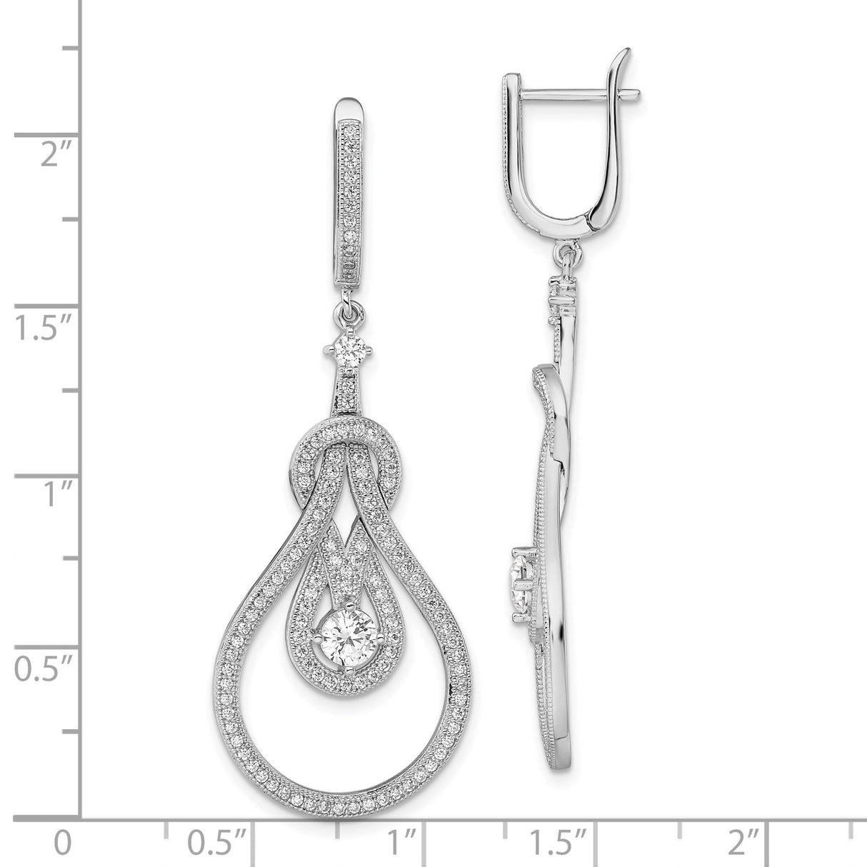 Sterling Silver Dangle Earrings with Cubic Zirconia, Intertwining Teardrop Loops, Formal Style