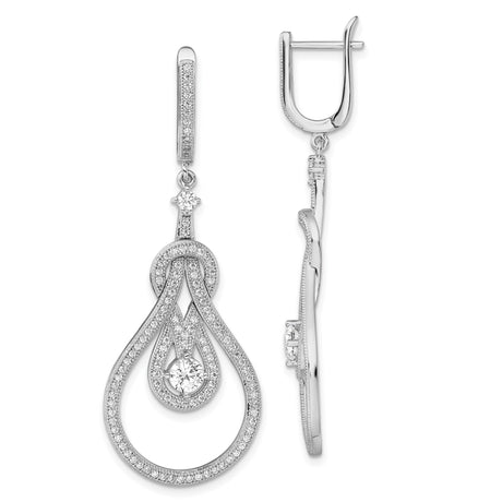 Sterling Silver Dangle Earrings with Cubic Zirconia, Intertwining Teardrop Loops, Formal Style