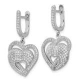 Sterling Silver Dangle Earrings with Cubic Zirconia, Intertwined Double Heart Design